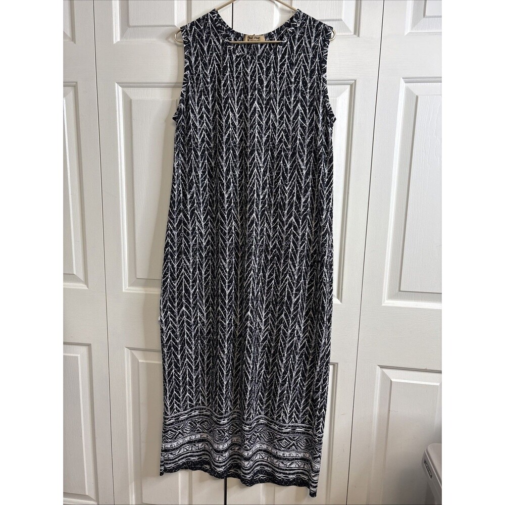 Pleat Pleat By Rafael Womens Large Black White Sleeveless Maxi Dress Border